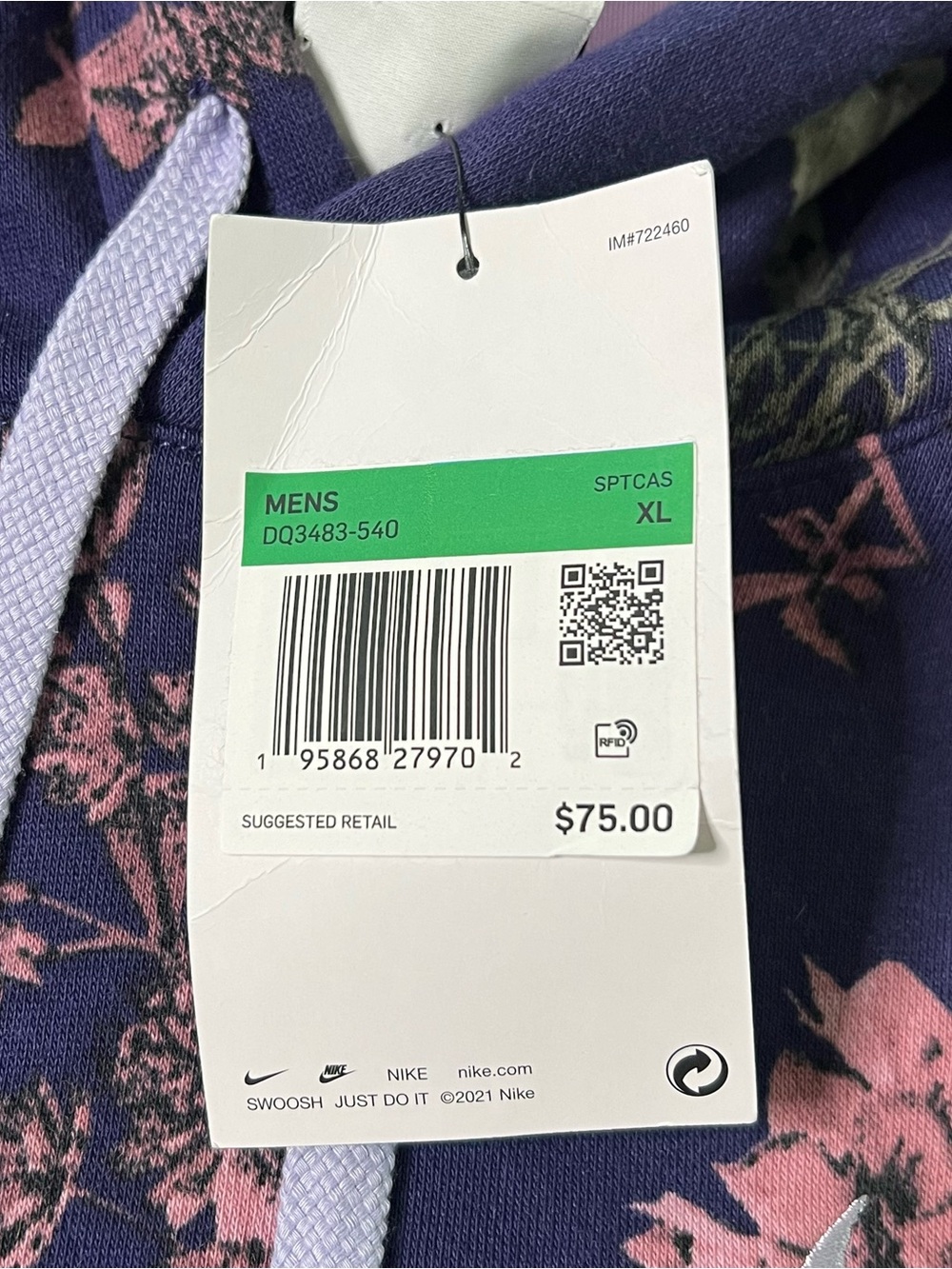 Nike Sportswear Club Fleece Floral Print Pullover Hoodie Men’s Size XL - Picture 14 of 14
